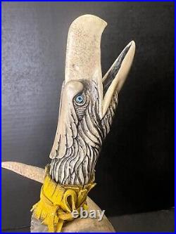 Reproduction Style Primitive Native American Knife Eagle Handle Antler Mount