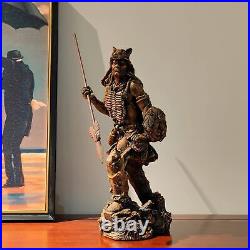 Resin Indian Warrior with Spear Statue Native American Decoration Figurine Na