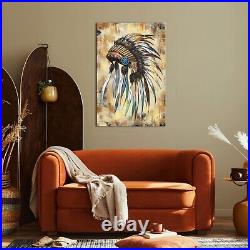 RnnJoile Native American Wall Art Decor Indian Chief Feather Headdress Canvas