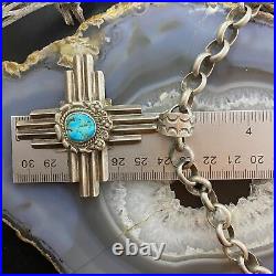 Robert Yellowhorse Native American Sterling Zia Pendant withTurquoise & Link Chain