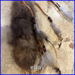 SIGNED American Indian ceremonial Bone, Real Fur, Feathers, Beads, Suede