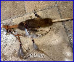 SIGNED American Indian ceremonial Bone, Real Fur, Feathers, Beads, Suede