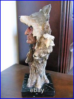 SIGNED Limited Edition Native American Warrior Wolf Chief Bust LARGE Collectible