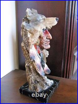 SIGNED Limited Edition Native American Warrior Wolf Chief Bust LARGE Collectible