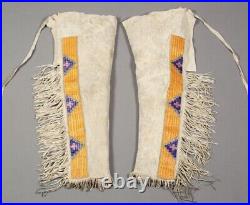 SIOUX Suede Leather Cowboy Native American Indian Beaded Hide Leggings L712