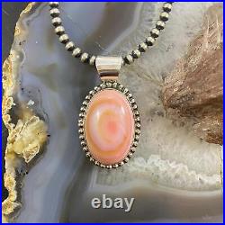 Samson Edsitty Native American Sterling Silver Oval Pink Conch Shell Pendant