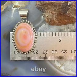 Samson Edsitty Native American Sterling Silver Oval Pink Conch Shell Pendant