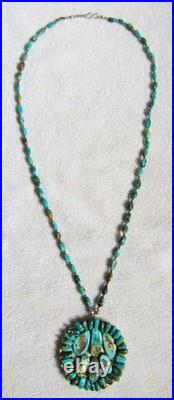 Santo Domingo Indian Sterling Silver Royston Turquoise Shell Pendant & Necklace