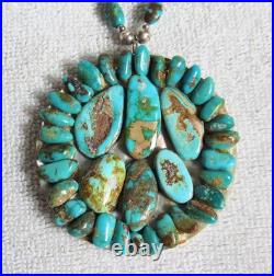 Santo Domingo Indian Sterling Silver Royston Turquoise Shell Pendant & Necklace