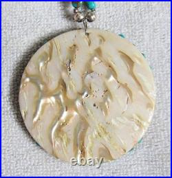 Santo Domingo Indian Sterling Silver Royston Turquoise Shell Pendant & Necklace