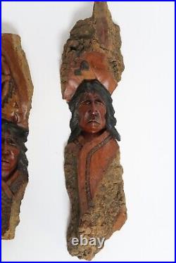 Set of 2 Andrew Elmer Native American Indian Wood Design Carvings Tree Wall Art