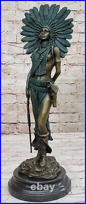 Sign Milo Native American Indian Girl Bronze Sculpture Figure Statue Figure