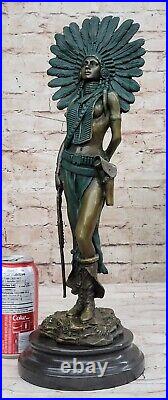 Sign Milo Native American Indian Girl Bronze Sculpture Figure Statue Figure