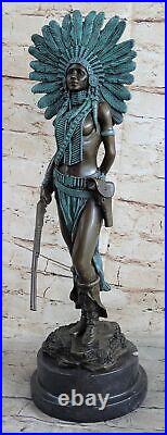 Sign Milo Native American Indian Girl Bronze Sculpture Figure Statue Figure Art