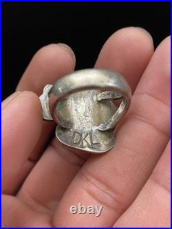 Signed DKL VTG Navajo Native American Sterling Silver. 925 Coral Turquoise Ring