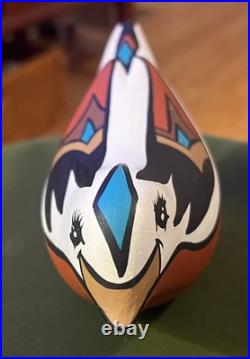Signed Gray Feather Hand Painted Clay Bird Southwestern Native Style Ute