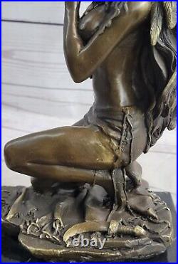 Signed Native American Indian Girl Bronze Sculpture Figure Figurine Nude Decor