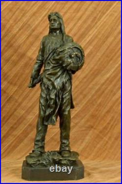 Signed Native American Indian Warrior Bronze Sculpture Statue Figurine Art Deco