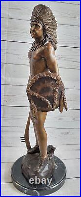 Signed Native American Indian Warrior Bronze Sculpture Statue Figurine Hot Cast