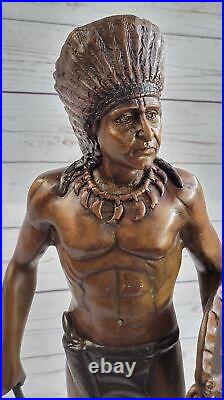Signed Native American Indian Warrior Bronze Sculpture Statue Figurine Hot Cast