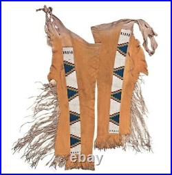 Sioux Beaded Leggings, Suede Leather Cowboy Native American Indian Hide Chaps