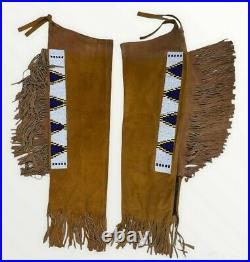 Sioux Beaded Leggings, Suede Leather Cowboy Native American Indian Hide Chaps