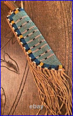 Sioux Tribe Native American Indian Beaded Knife Sheath Suede Leather Cover