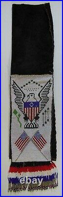 Sioux style beaded pipe tobacco bag pouch pictorial eagle flags Native American