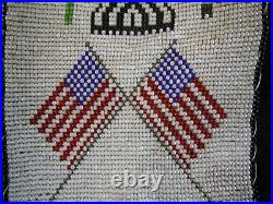 Sioux style beaded pipe tobacco bag pouch pictorial eagle flags Native American