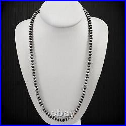 Solid Sterling Silver Genuine 5mm Navajo Pearl Hand Strung Necklace 24