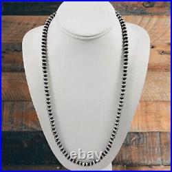 Solid Sterling Silver Genuine 5mm Navajo Pearl Hand Strung Necklace 24