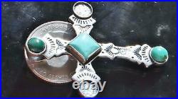 Southwestern 925 sterling silver pendant 2.90ct turquoise malachite cross 11.2gr