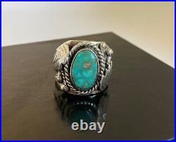 Southwestern Native American Turquoise Sterling Silver Ring Size 10