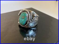 Southwestern Native American Turquoise Sterling Silver Ring Size 10