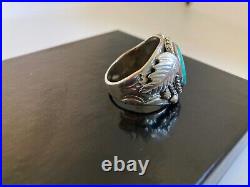 Southwestern Native American Turquoise Sterling Silver Ring Size 10