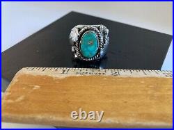 Southwestern Native American Turquoise Sterling Silver Ring Size 10