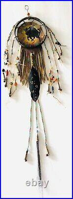 Spirit Sacred Buffalo Shield Native American Indian Style Hoop Wall Hanging Ooak