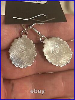 Sterling Silver Native American Signed White Buffalo Petit Point Earrings. 925