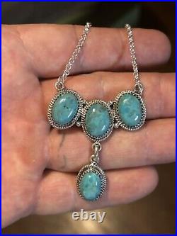 Sterling Silver Native American Southwest Turquoise Bar Necklace 20 + 2.925