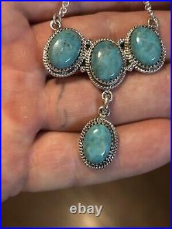 Sterling Silver Native American Southwest Turquoise Bar Necklace 20 + 2.925