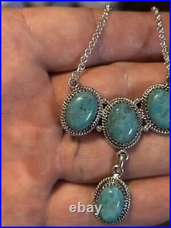 Sterling Silver Native American Southwest Turquoise Bar Necklace 20 + 2.925