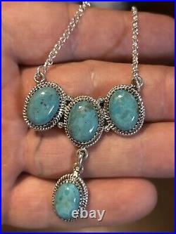 Sterling Silver Native American Southwest Turquoise Bar Necklace 20 + 2.925