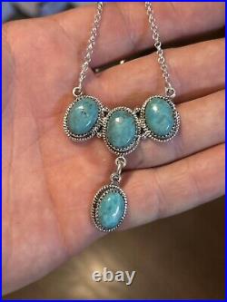 Sterling Silver Native American Southwest Turquoise Bar Necklace 20 + 2.925