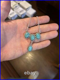 Sterling Silver Native American Southwest Turquoise Bar Necklace 20 + 2.925