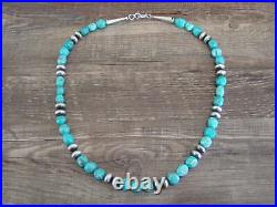Sterling Silver Navajo Pearl & Turquoise 19 Necklace by I. John
