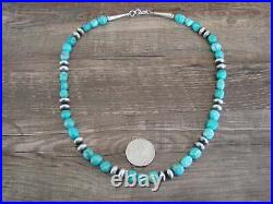 Sterling Silver Navajo Pearl & Turquoise 19 Necklace by I. John