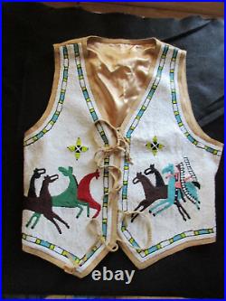 Superb Native American Beaded Leather Vest, Chief & Horses Motiff, Sd-082307800