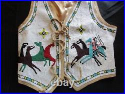 Superb Native American Beaded Leather Vest, Chief & Horses Motiff, Sd-082307800