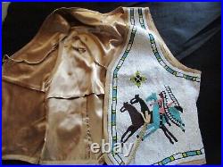 Superb Native American Beaded Leather Vest, Chief & Horses Motiff, Sd-082307800