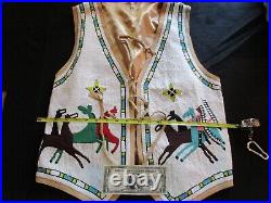 Superb Native American Beaded Leather Vest, Chief & Horses Motiff, Sd-082307800